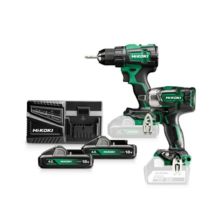 HiKOKI комплект инструменти, 18V KC18DE WFZ (DS18DD + WH18DD) 2x4.0Ah, зелен, черен
