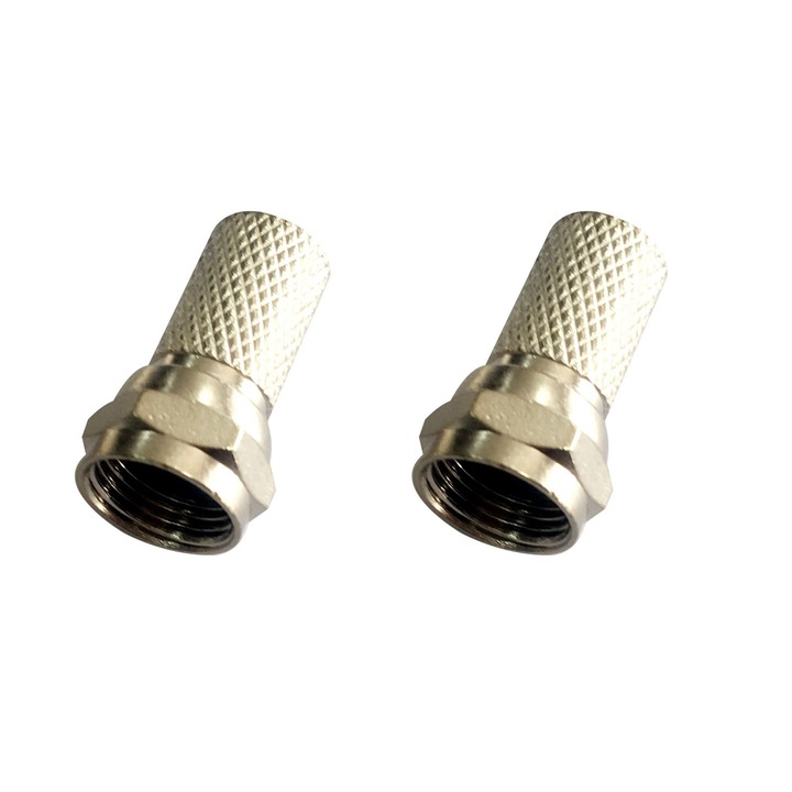 Mufe pentru cablu TV Lexman, tip F, coaxial, 9.52 mm, tata, metal, gri/argintiu, set 2 buc