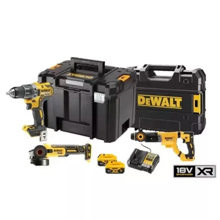 Комплект инструменти DeWALT 18V XR, 2 батерии 5Ah, зарядно, 3 инструмента