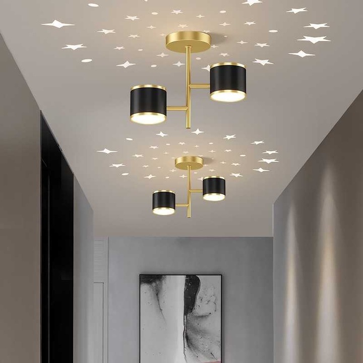 Sueva® LED полилей Черен/Златист Модерен 14W, Starry Sky, 3 вида светлина 220x210X220MM