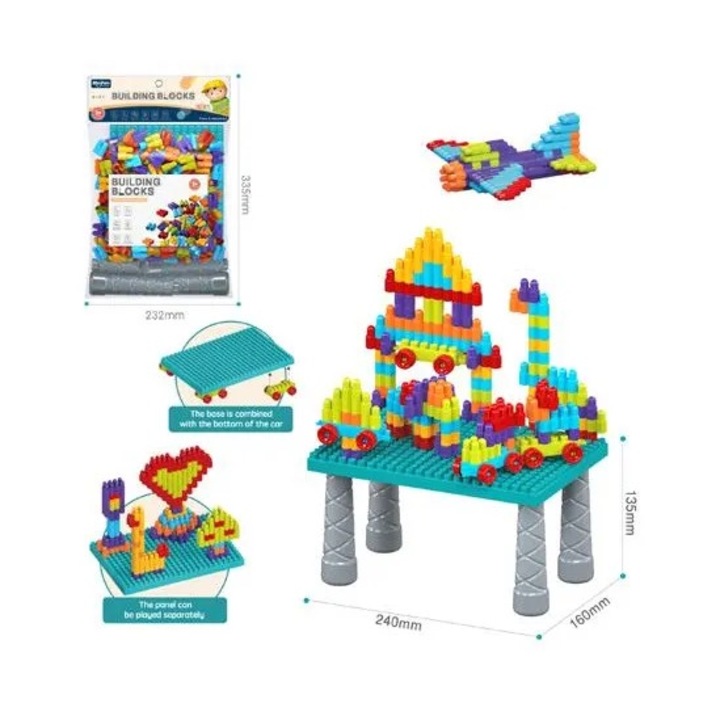 Set Joc de Construit, Piese care se pot imbina pentru a realiza diferite constructii, Masuta de lucru este inclusa, Dimensiune pachet: 33.5 x 23 cm, 3+