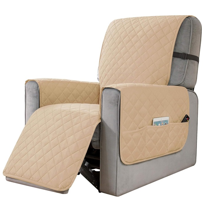 Husa pentru fotoliu, protejeaza impotriva parului de animale si a petelor, usor de instalat, se poate spala la masina - LUXSIT bej