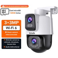 Camera IP exterior, Tenda, CH9-WCA, Wi-Fi6, Pan-Tilt multidirectionala 6MP (2 lentile 3.3MP), Full-Color, acoperire 360°, IP65, functionare -30°C pana la +60°C, port LAN RJ45 10/100Mbps, audio bidirectional, card microSD 128GB inclus