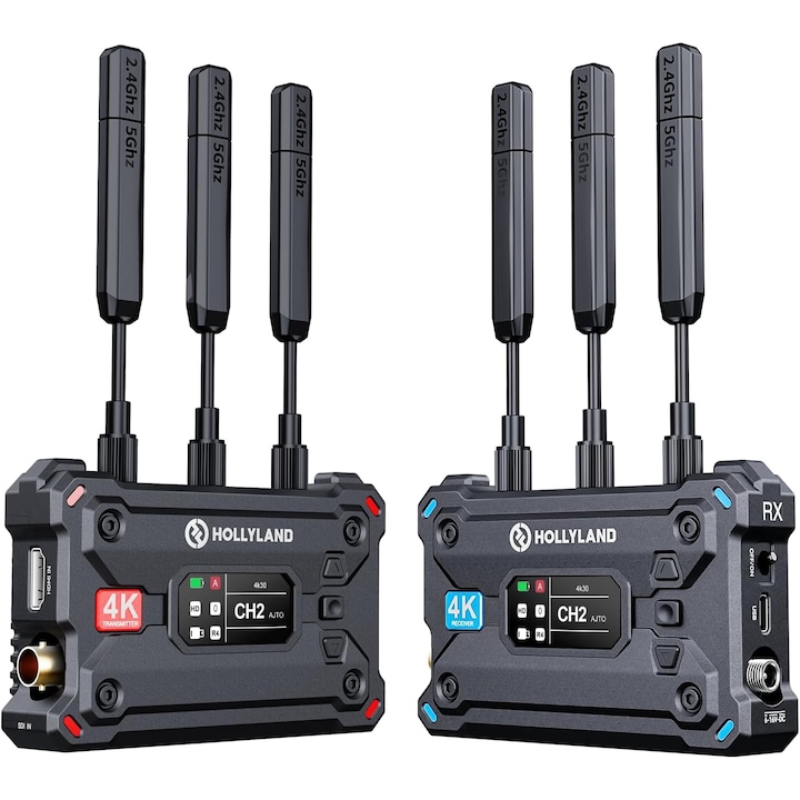 Extender HDMI wireless transmitator si receptor, converter SDI la HDMI 4K/30fps, adaptor dual band 5 GHz/2.4GHz, 50 ms latenta, pana la 4 receptoare simultan, 400 m raza actiune, negru