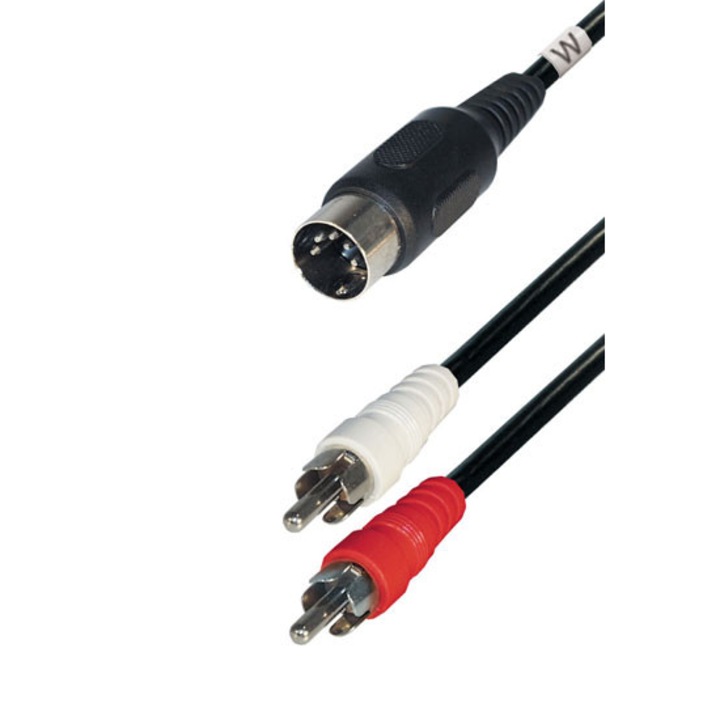 Lapos kábel RCA dugó, DIN dugó 5P, 1,5 m, fekete