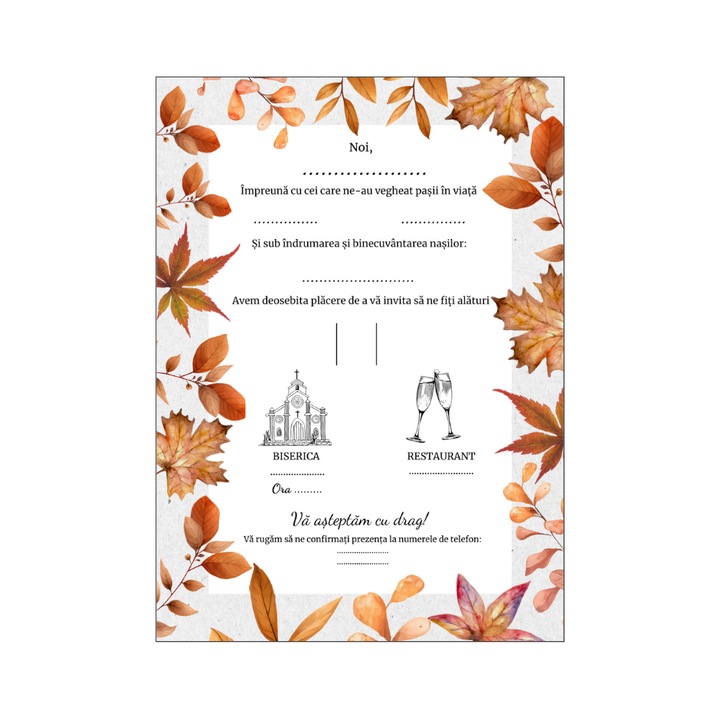 Invitatie nunta 13x18cm cu plic, tematica toamna
