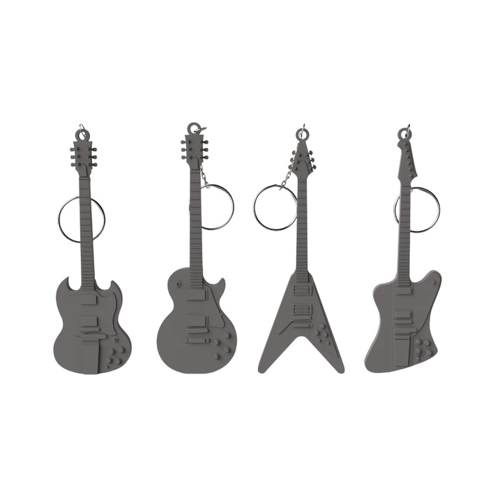 4 db Gibson gitár kulcstartó készlet, 4x12 cm, PLA
