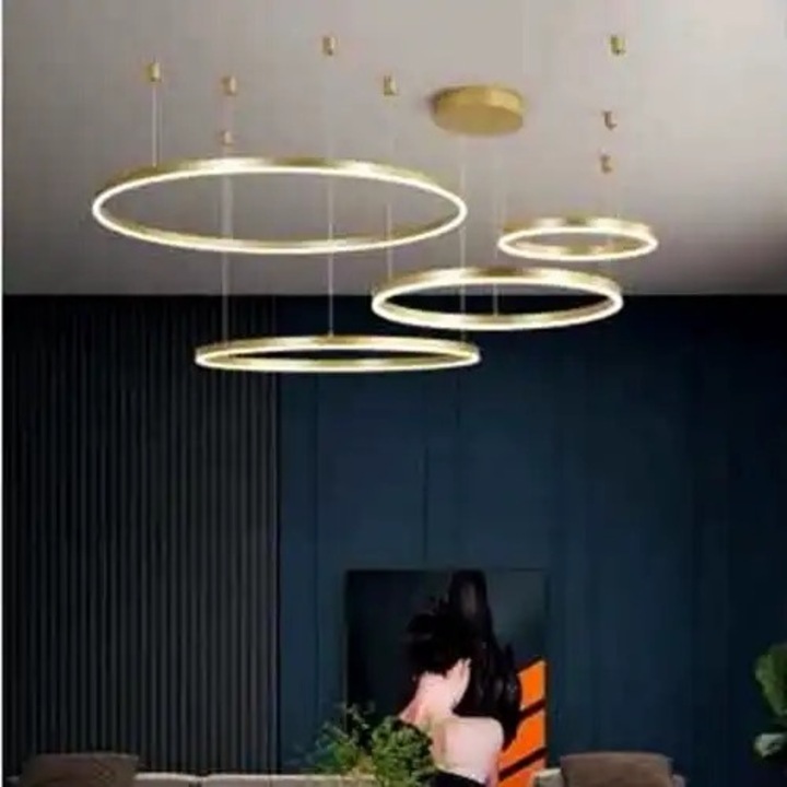 Lustra LED cu 3 tipuri de lumina si telecomanda, aurie, rotunda, 144W, intensitate reglabila, lumina rece/neutra/calda, 80x80x100cm, IP21, suspendata, montaj tavan, LED CONCEPT