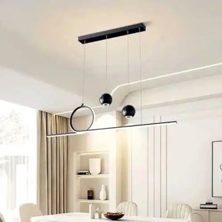 Lustra LED cu 3 tipuri de lumina si telecomanda, neagra, liniara, 96W, intensitate reglabila, lumina rece/neutra/calda, 98x20x100cm, IP21, suspendata, montaj tavan, LED CONCEPT