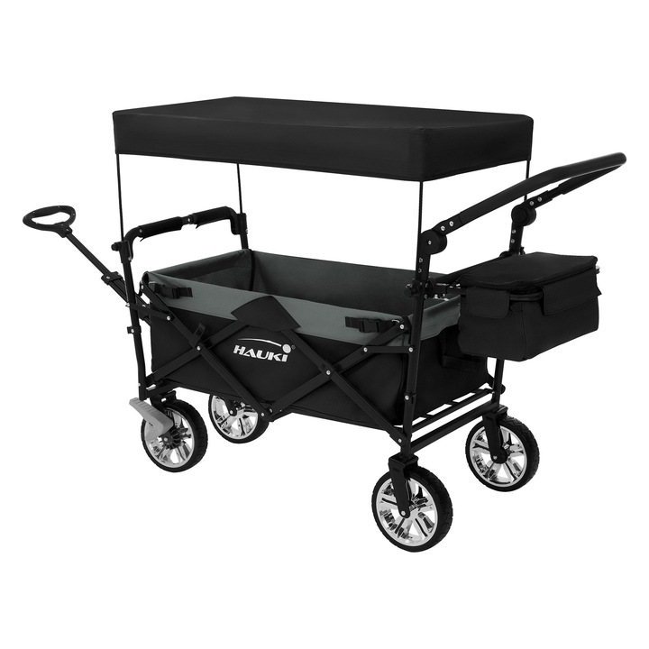 Транспортна количка HAUKI, сгъваема, черна, стомана/плат Оксфорд, 196x56x99 см, максимално натоварване 120 кг, с функция бутане и дърпане, 2 спирачки