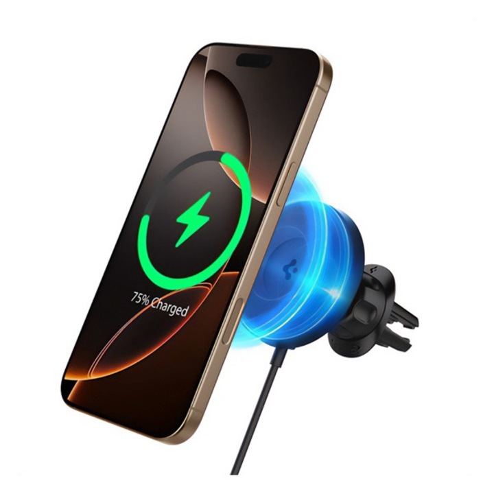Spigen onetap pro4 autós tartó, szellőzőre, mágneses, csíptethető, 360°, wireless, gyorstöltő, 15w, fekete