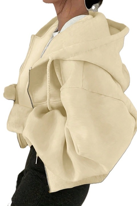 Hanorac Dama, Classic, Cu Fermoar, Gluga Si Snur, Bej