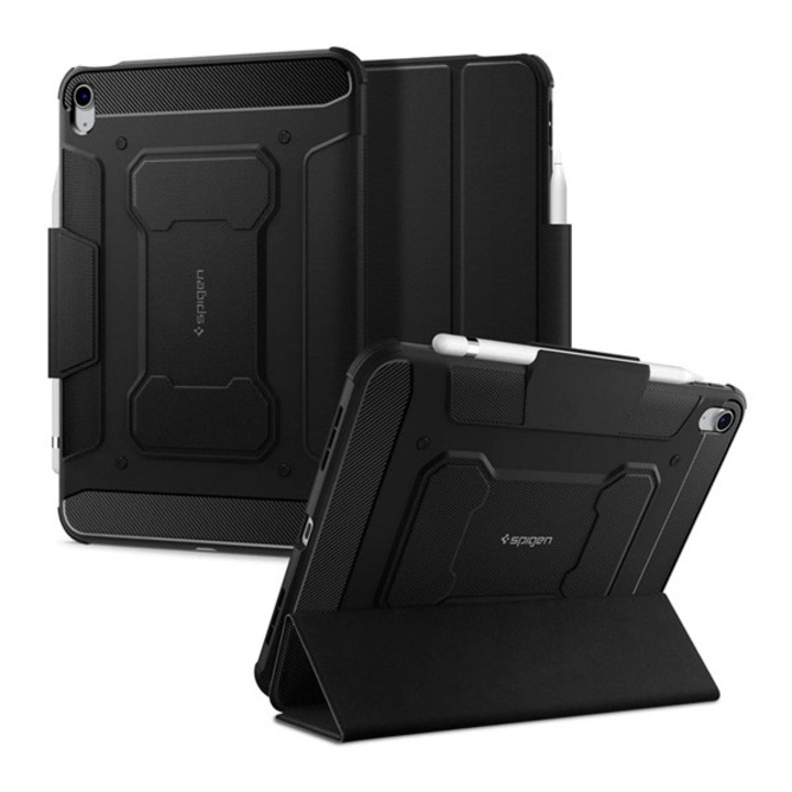 Spigen rugged armor pro tabletvédő álló, aktív flip, ütésállóság, trifold, asztali tartó, ceruza tartó, fekete, kompatibilis: Apple IPAD 11, 2025, / IPAD 10.9, 2022
