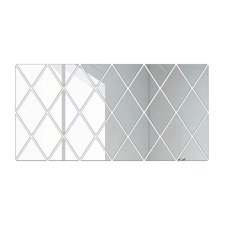 Set de 32 oglinzi acrilice autoadezive, pentru decorarea peretilor, 50x100cm, argintiu