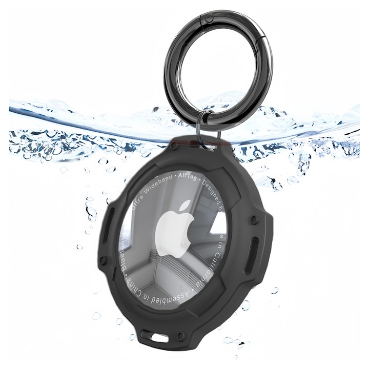 Suport impermeabil pentru AirTag, carcasa AirTag durabila, cu capac transparent, accesoriu de protectie pentru breloc Apple AirTag pentru chei, bagaje, animale de companie etc. Negru