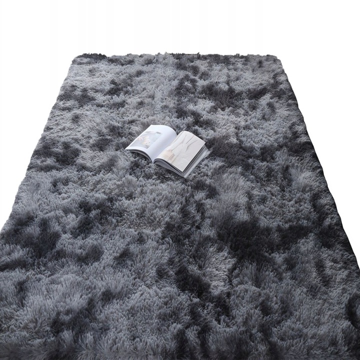 Covor de plus, gri inchis, moale, strengar, gros, pufos, 300x200 cm, MUVU