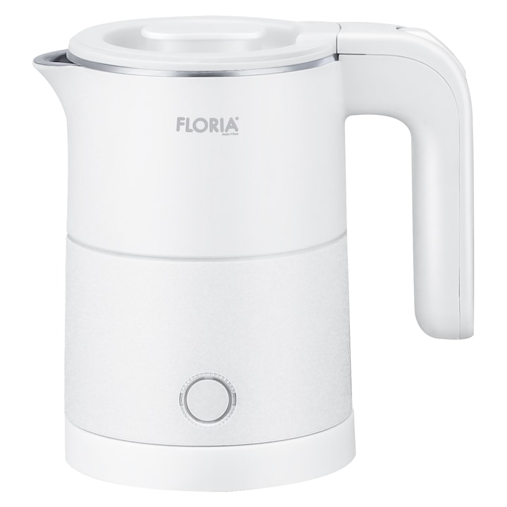 Електрическа кана Floria ZLN1735, капацитет 500 ml, мощност 1000 W, двойни стени, неръждаема стомана, бяла