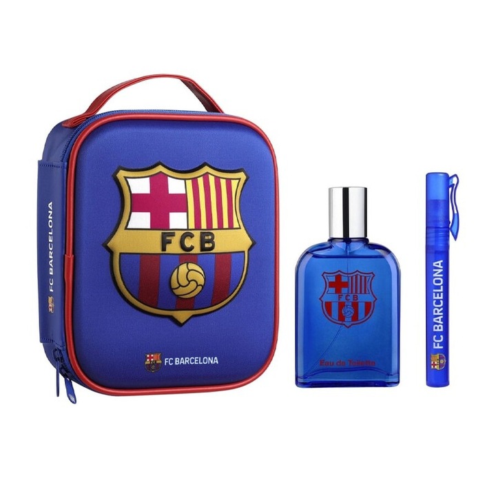 Set cadou cu apa de toaleta si stick de parfum, FC Barcelona Eau de Toilette, 100 ml + 10 ml