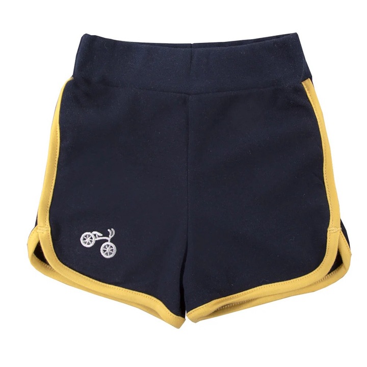 Sport rövidnadrág, EEVI - Bike, Navy, Sárga csíkkal, fiúknak - Navy, Tengerészkék