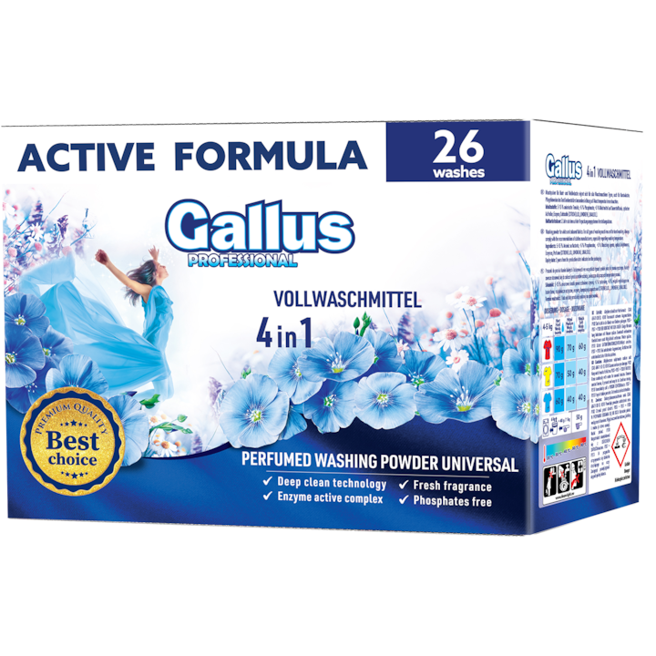 Detergent rufe pudra, GALLUS PROFESIONAL, 26 spalari 1,3kg 4in1 universal