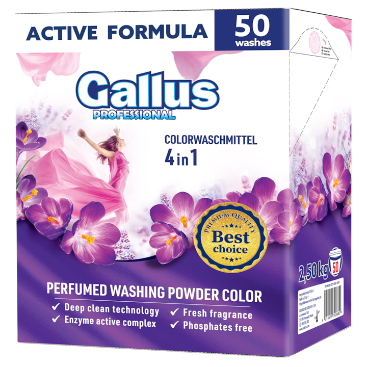 Detergent rufe colorate pudra GALLUS PROFESIONAL 50 spalari 2, 5KG 4in1