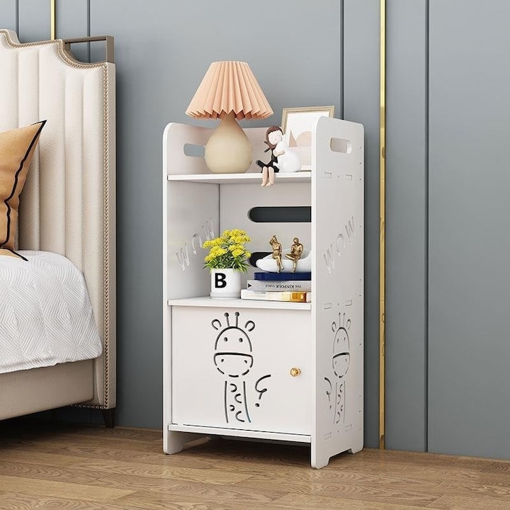 Noptiera pentru dormitor, din PVC, dimeniuni 25 X 50 cm, pentru depozitare si organizare, cu finisaj mat, alb