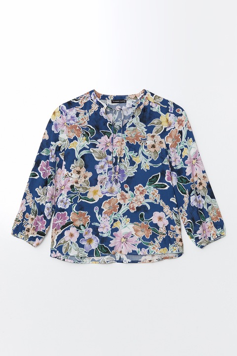 LC WAIKIKI, Bluza cu model floral si snururi laterale, Verde/Albastru inchis/Lila