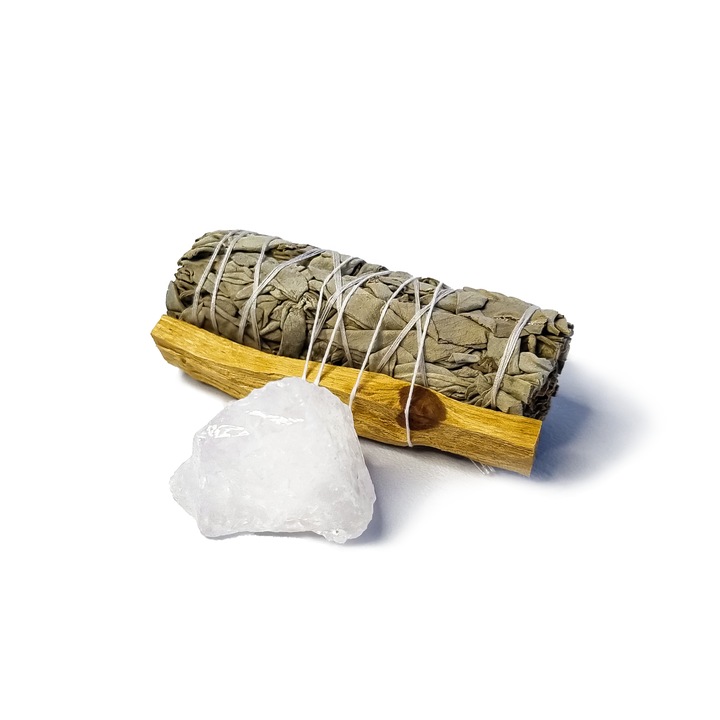 Set Purificare si Meditatie cu Salvie Alba, Palo Santo si Cristal Energetic Pur