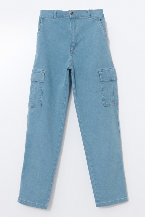 LC WAIKIKI, Blugi cargo cu talie inalta, Albastru, 116-122 CM