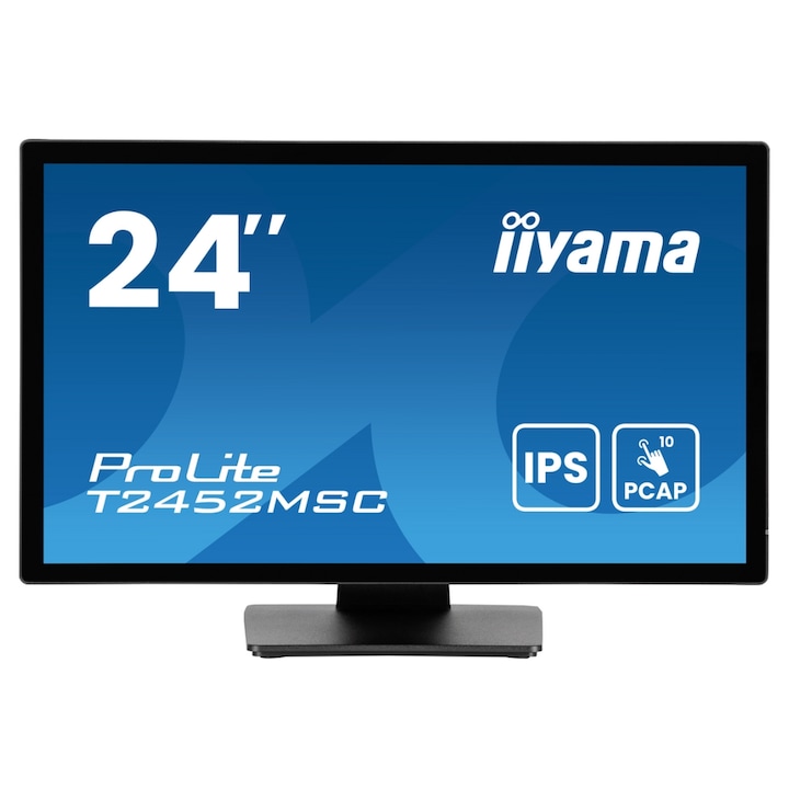 Monitor IPS LED Iiyama 23,8" T2452MSC-B1AG, Full HD (1920 x 1080), HDMI, DisplayPort, hangszórók, érintőképernyő (fekete)