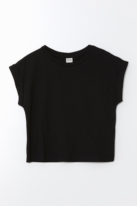 LC WAIKIKI, Tricou cu decolteu rotund si maneci rulate, Negru