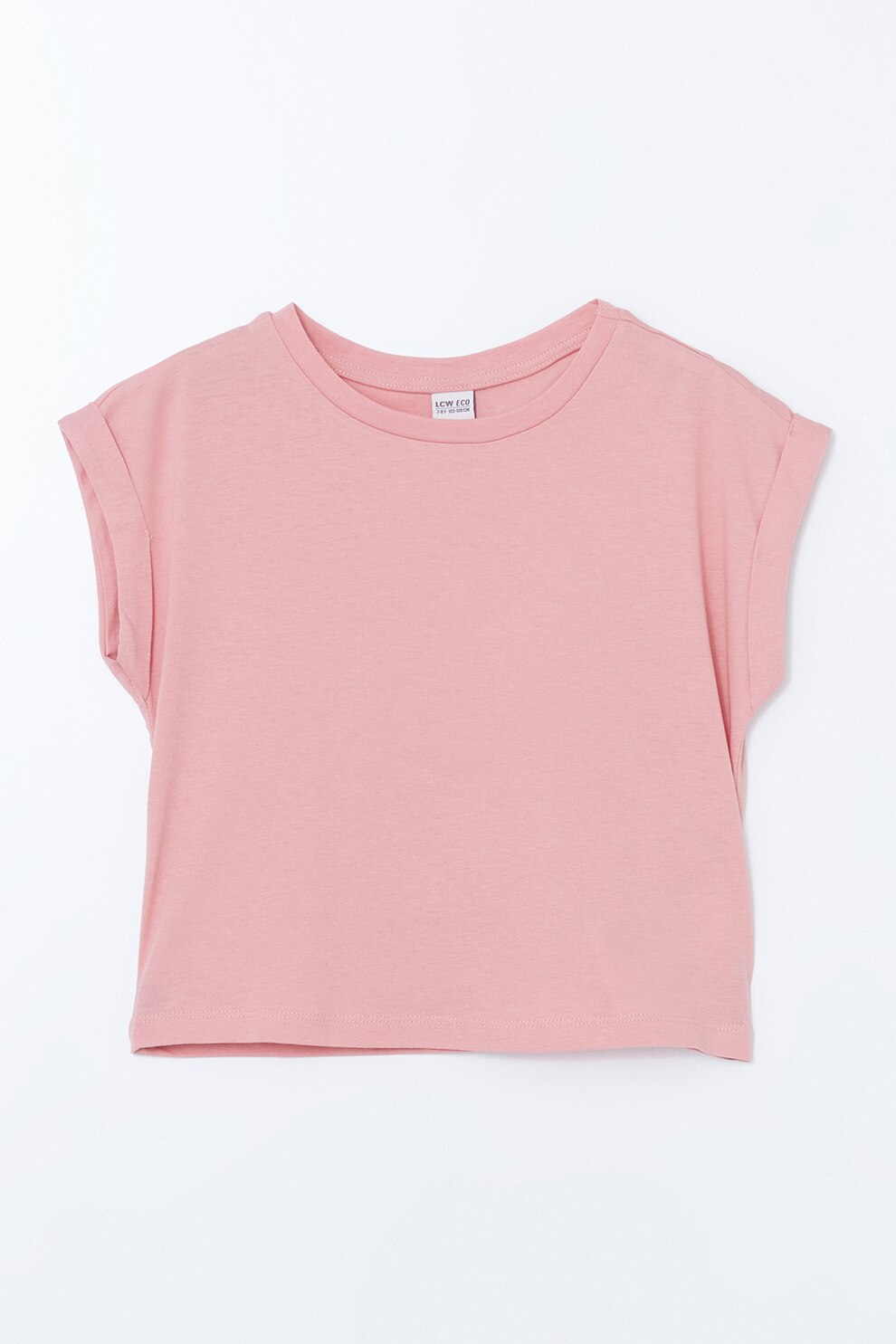 LC WAIKIKI, Tricou cu decolteu rotund si maneci rulate, Roz somon, 122-128 CM