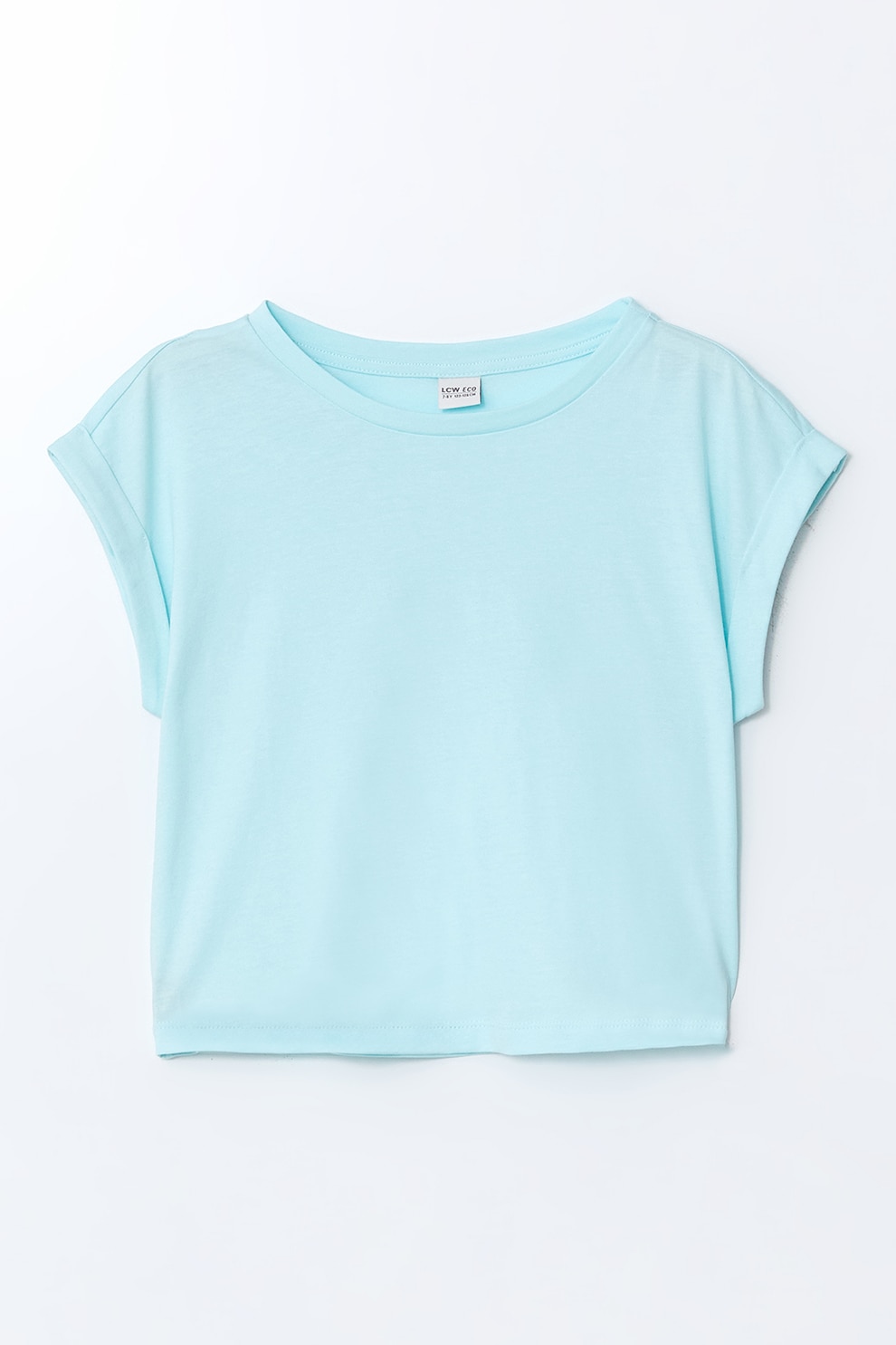LC WAIKIKI, Tricou cu decolteu rotund si maneci rulate, Albastru glaciar, 110-116 CM