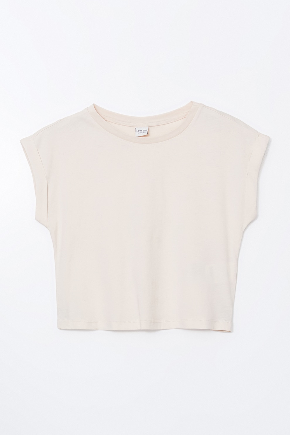 LC WAIKIKI, Tricou cu decolteu rotund si maneci rulate, Bej, 110-116 CM