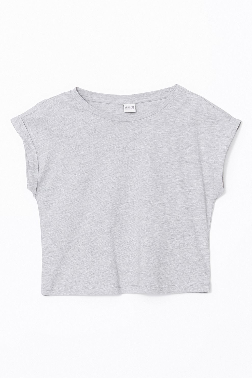 LC WAIKIKI, Tricou crop din bumbac, Gri deschis melange, 116-122 CM