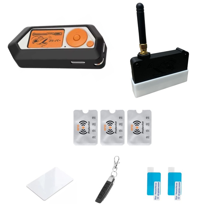 Set Accesorii pentru Flipper Zero-Husa Silicon Neagra, Carcasa Wi-Fi DEV Neagra, Antena 433Mhz, 2 Folii Protectie Display, Telecomanda Programabila 433Mhz, Card RFID 13.56MHz Rew, 3 Protectii Rfid, UnderShop®