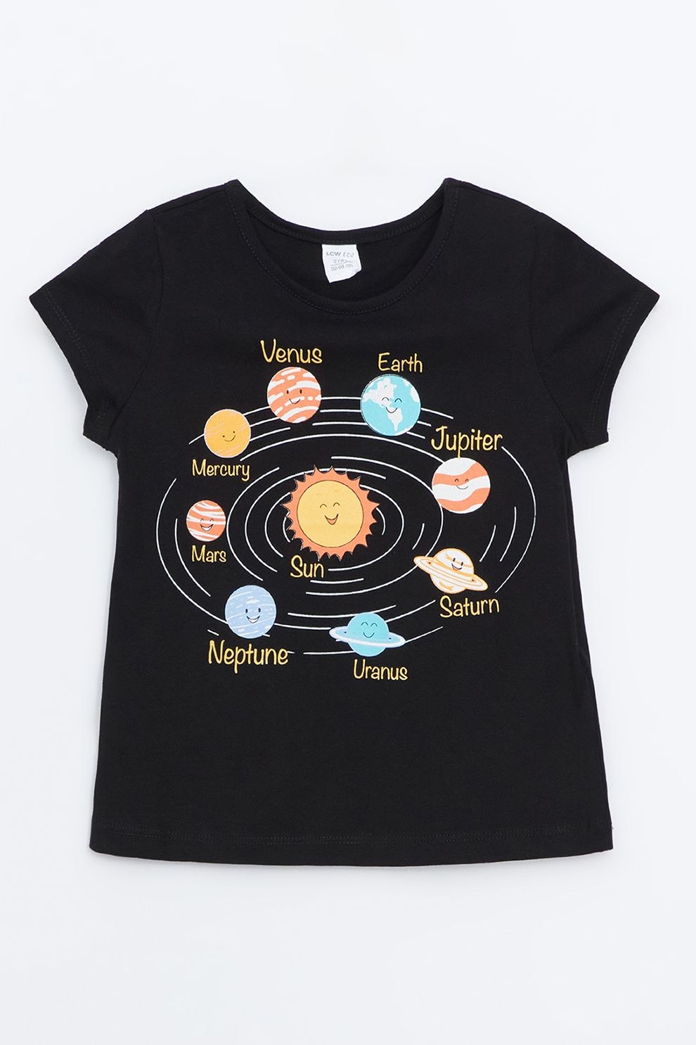 LC WAIKIKI, Tricou din bumbac cu model grafic, Albastru pastel, Negru, Galben sofran, 74-80 CM