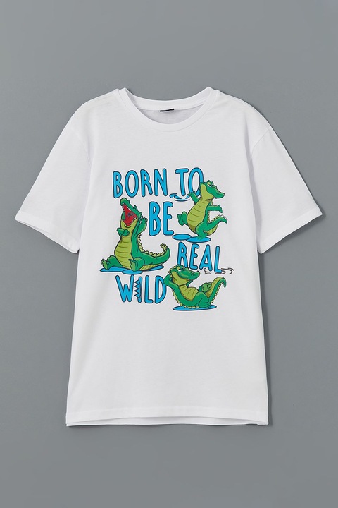 LC WAIKIKI, Tricou cu imprimeu grafic, Albastru pastel/Alb optic/Verde marin