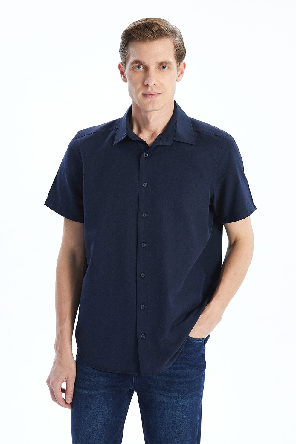 LC WAIKIKI, Camasa cu maneci scurte, Albastru inchis, S