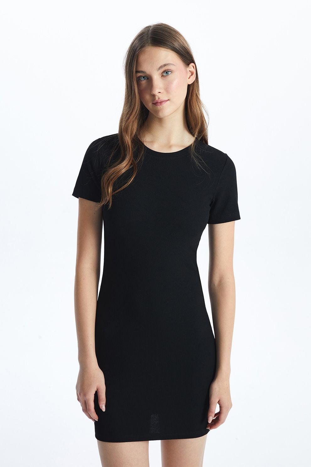 LC WAIKIKI, Rochie-tricou cu decolteu la baza gatului, Negru stins, S