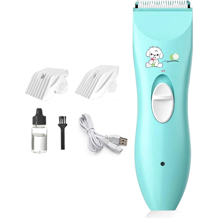 ELKID, Бебешка и детска машинка за подстригване, с ножове от керамика и неръждаема стомана, с технология против порязване, безшумна, водоустойчива, без кабел, включени аксесоари и зарядно, синя