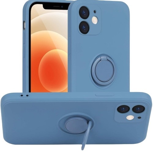 Husa protectie compatibila cu Samsung A72 Liquid Silicone Ring cu suport rotativ Albastru deschis