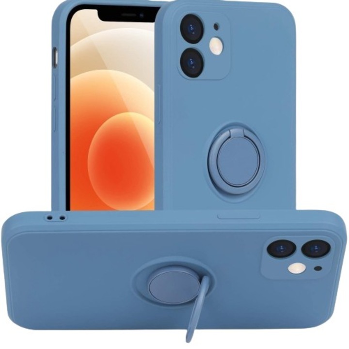 Husa protectie toolsy compatibila cu Huawei P40 Lite Liquid Silicone Ring cu suport rotativ Albastru deschis