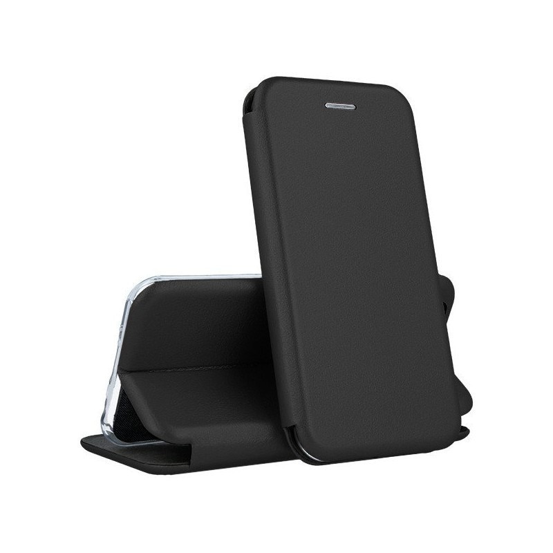 Husă Flip Leski pentru iPhone XR, piele ecologică, negru