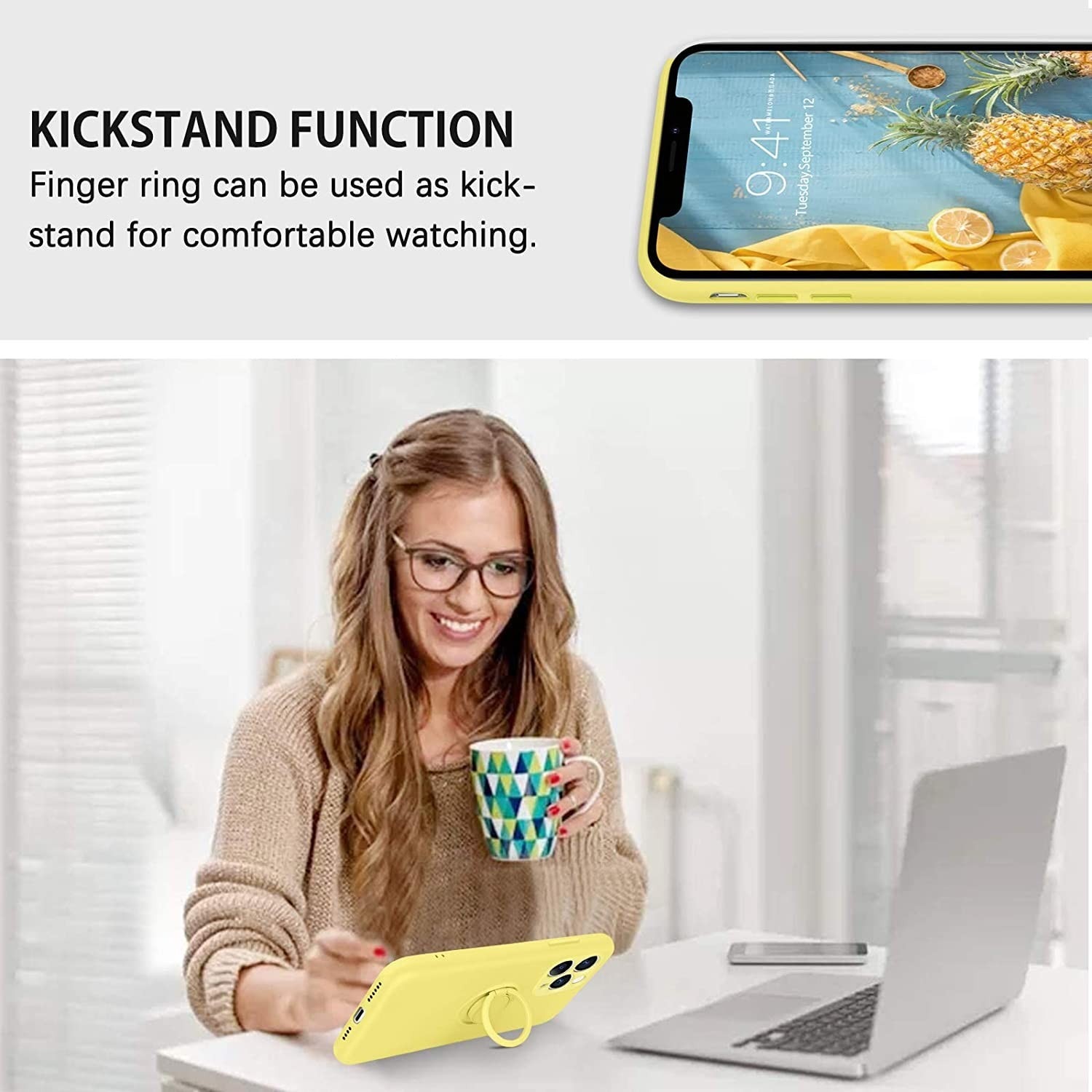 Husa protectie Flippy compatibila cu Samsung A20E Liquid Silicone Ring cu suport rotativ Galben
