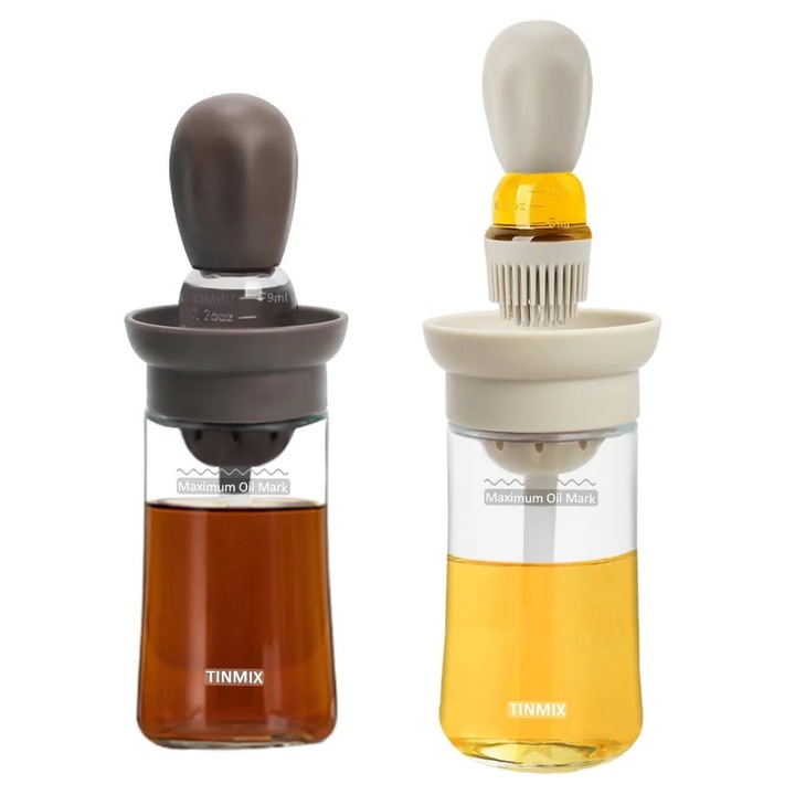Dozator de ulei de masline 2 in 1 cu perie de silicon pentru bucatarie 180 ml 2 buc