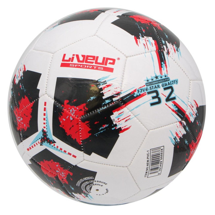 Minge fotbal standard No. 5, LiveUp, alb cu modele, tehnologie de fabricatie pentru pastrarea formei, livrata dezumflata