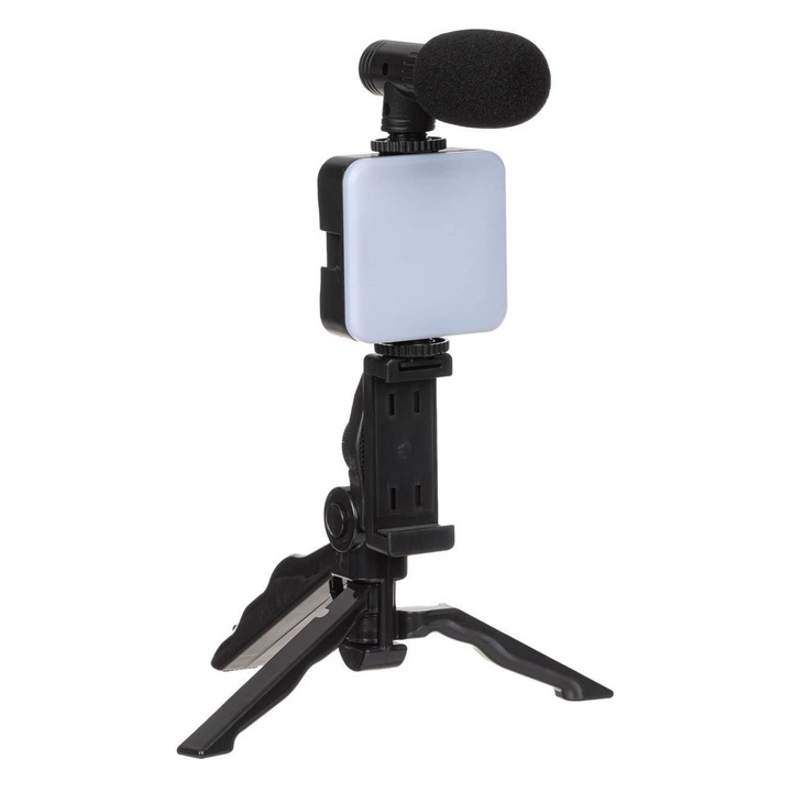Set Vlogging, Vide, Kit Vlog, 5W, Trepied, Lampa LED, Microfon, Suport Telefon, Multicolor, MYONNA IT & E- COMMERCE ®