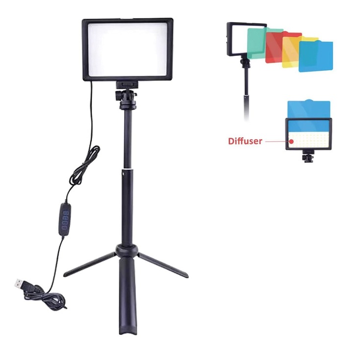 Proiector cu trepied, 4 filtre colorate, 120 LED-uri, 13W, 16x40.5cm