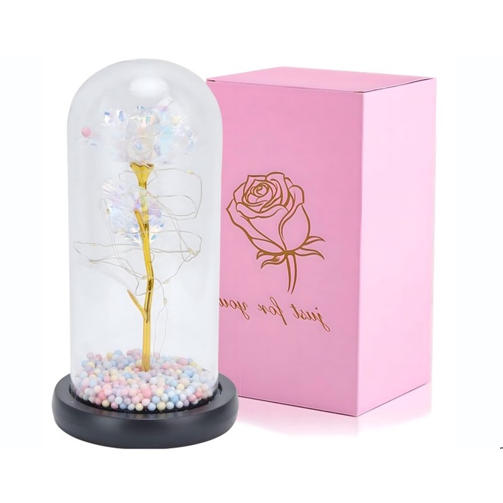 Trandafir etern Extralink Home in sticla LED alb iluminat decorativ durabil si elegant potrivit pentru cadouri sau decor acasa efect luminos romantic si usor de utilizat